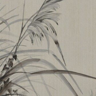 Wallpaper minimalist cu design de plante, tonuri neutre.