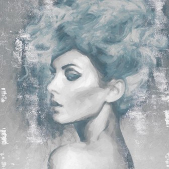 Wallpaper contemporan cu portret feminin, in tonuri de gri si alb