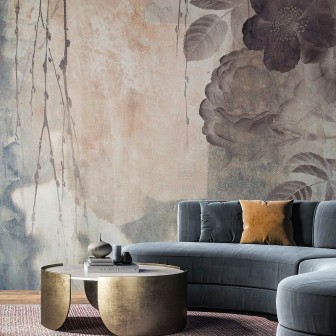 Tapet contemporan cu flori gri