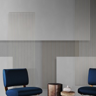 Wallpaper modern cu design geometric minimalist, cu linii aurii subțiri.
