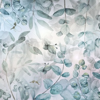 Tapet cu frunze verzi delicate pe un fundal alb