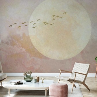 Fototapet cu luna și păsări în zbor