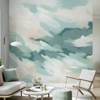 Tapet abstract cu nuanțe de verde și alb,  Seafoam Cloudbank