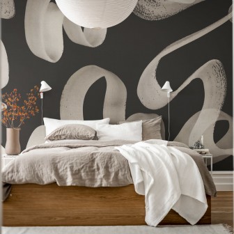 Tapet cu model valuri negre într-un dormitor modern