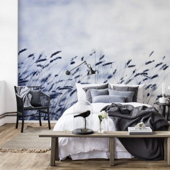 Wallpaper Scandinavian Light - Iarbă înaltă pe un fundal albastru deschis