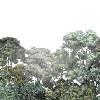 Tapet cu motiv de pădure într-un dormitor