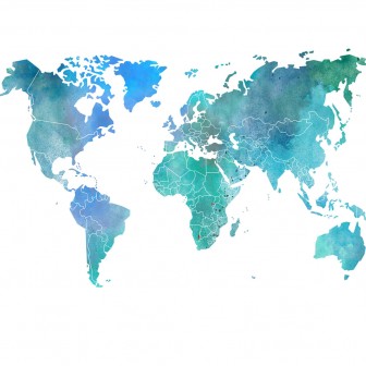 Tapet harta lumii, culori albastre și verzi