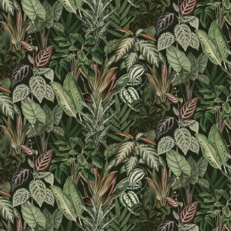 Tapet Mischievous Monkeys, Lush, cu design tropical vibrant, featuring maimuțe jucause ascunse printre frunzele luxuriante.