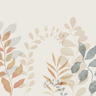 Fototapet cu design frunze stilizate în living