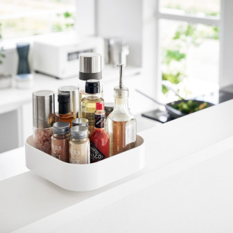 Tavă rotativă albă pentru depozitare condimente și uleiuri