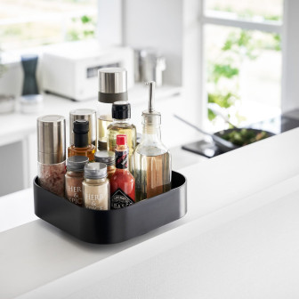 Tavă rotativă neagră pentru depozitare condimente și uleiuri