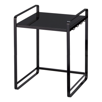 Raft de bucătărie extensibil negru cu microunde, prăjitor de pâine și ceainic