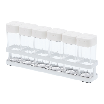 Set de 6 sticluțe pentru condimente cu suport alb