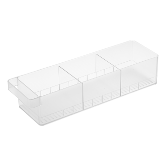 Organizator de frigider cu divizoare, alb, ideal pentru depozitarea alimentelor.