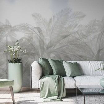 Tapet cu design de palmieri în nuanțe de gri