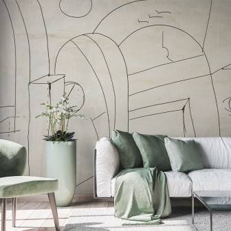 Tapet abstract Flight of Fancy cu linii simple, perfect pentru un decor modern.